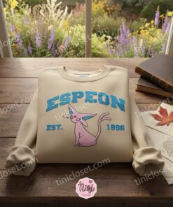 Espeon Embroidered Sweatshirt, Vintage Pokemon Collegiate Crewneck, Est. 1996 Eeveelution Pullover 1 Espeon Embroidered Sweatshirt, Vintage Pokemon Collegiate Crewneck, Est. 1996 Eeveelution Pullover (1)