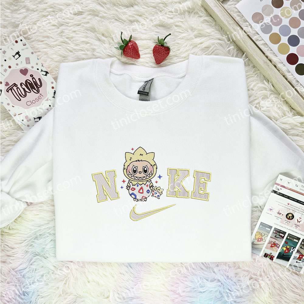 Labubu Togepi Embroidered Shirt, Pokemon Anime Embroidered Hoodie, Cartoon Embroidered Sweatshirt