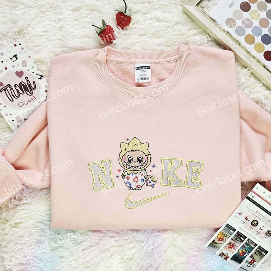 Labubu Togepi Embroidered Shirt, Pokemon Anime Embroidered Hoodie, Cartoon Embroidered Sweatshirt