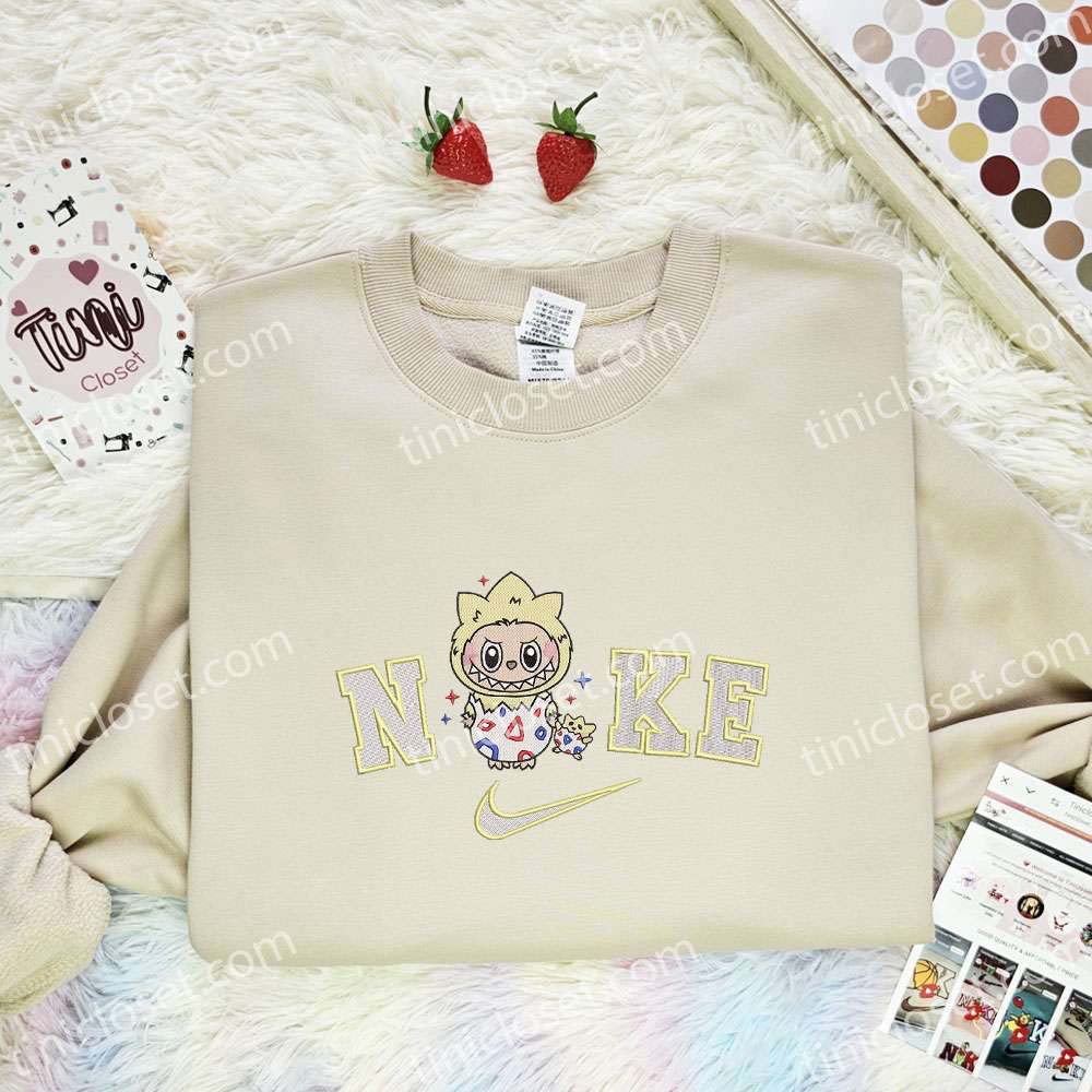 Labubu Togepi Embroidered Shirt, Pokemon Anime Embroidered Hoodie, Cartoon Embroidered Sweatshirt