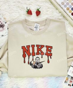 Michael Myers Knife Embroidered Shirt, Horror Movie Embroidered Hoodie, Halloween Embroidered Sweatshirt