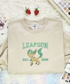 Leafeon Est 2006 Embroidered Shirt, Pokemon Embroidered Hoodie, Anime Embroidered T Shirt (3)