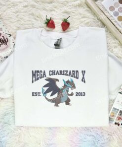 Mega Charizard X Est 2013 Embroidered Shirt, Pokemon Embroidered Hoodie, Anime Embroidered Sweatshirt (1)