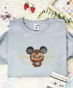 Mickey Chewbacca Embroidered Shirt, Disney Characters Embroidered Hoodie, Movie Embroidered T Shirt (2)