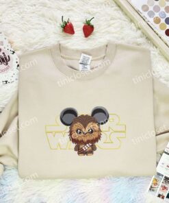Mickey Chewbacca Embroidered Shirt, Disney Characters Embroidered Hoodie, Movie Embroidered T Shirt (3)