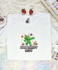 Minecraft Birthday Boy Embroidered Shirt, Birthday Embroidered Hoodie, Video Game Characters Embroidered T Shirt (1)