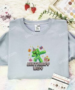 Minecraft Birthday Boy Embroidered Shirt, Birthday Embroidered Hoodie, Video Game Characters Embroidered T Shirt (2)