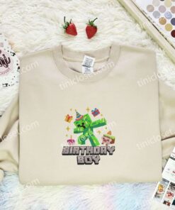Minecraft Birthday Boy Embroidered Shirt, Birthday Embroidered Hoodie, Video Game Characters Embroidered T Shirt (3)