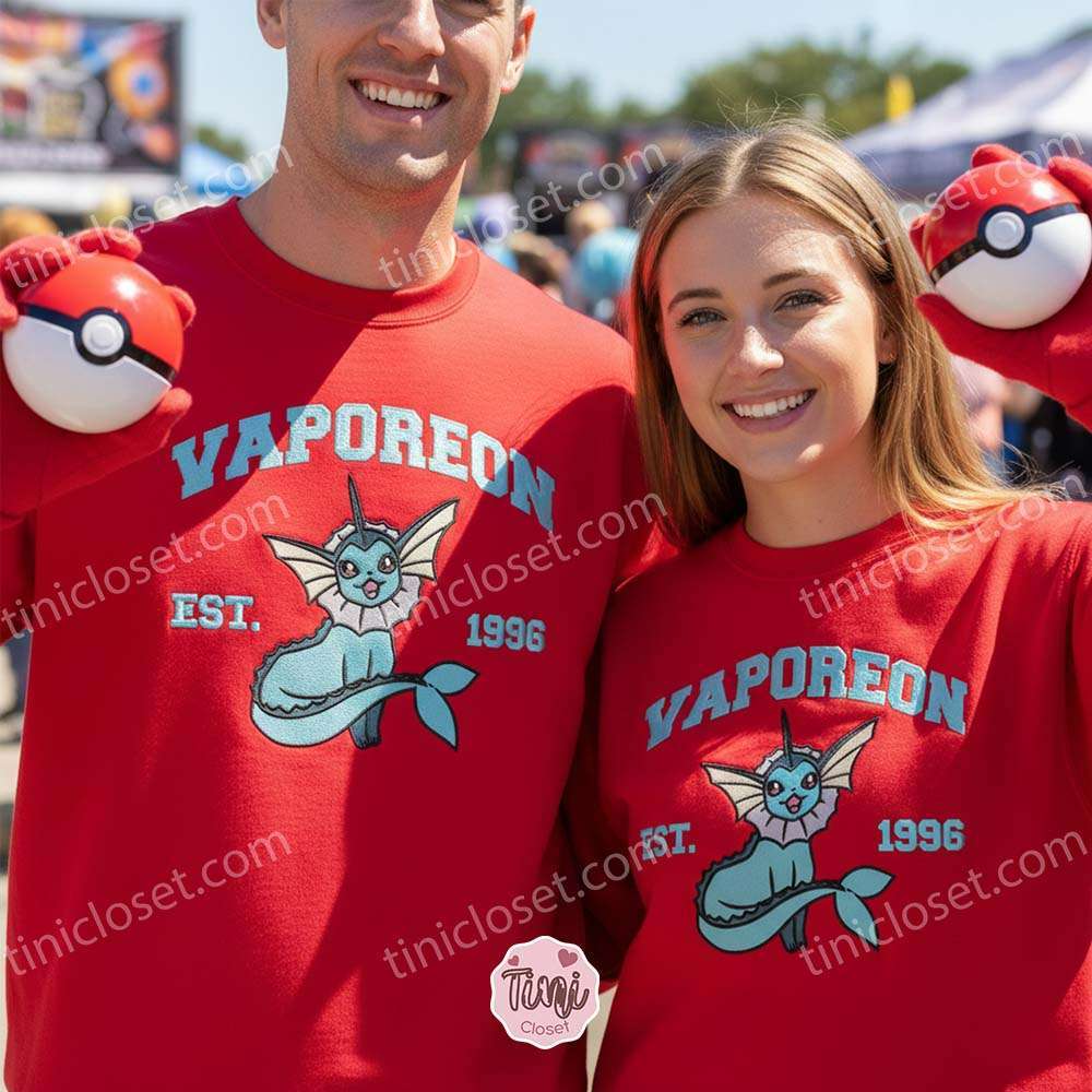 Vaporeon Embroidered Sweatshirt, Vintage Est. 1996 Pokemon Crewneck, Water Type Eeveelution Pullover
