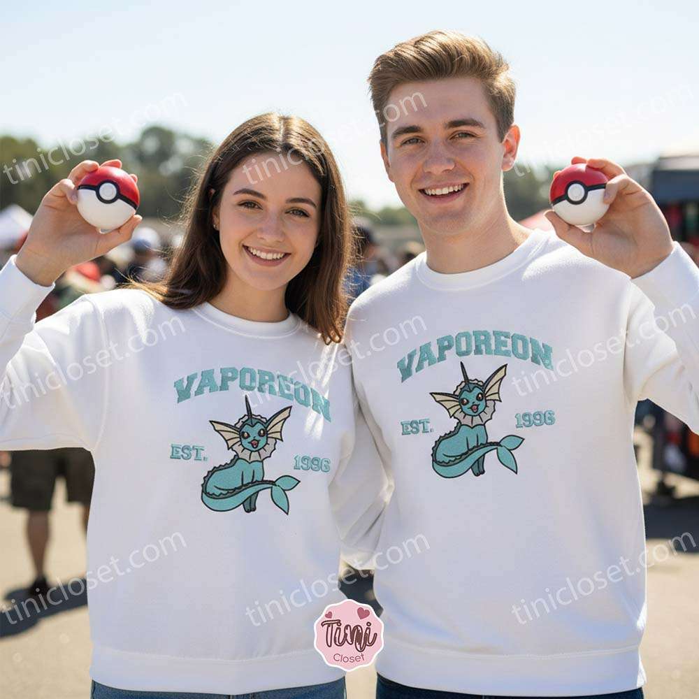 Vaporeon Embroidered Sweatshirt, Vintage Est. 1996 Pokemon Crewneck, Water Type Eeveelution Pullover