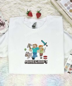 Minecraft Boys Mining Embroidered Shirt, Cartoon Embroidered Hoodie, Video Game Characters Embroidered T Shirt (1)