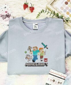 Minecraft Boys Mining Embroidered Shirt, Cartoon Embroidered Hoodie, Video Game Characters Embroidered T Shirt (2)