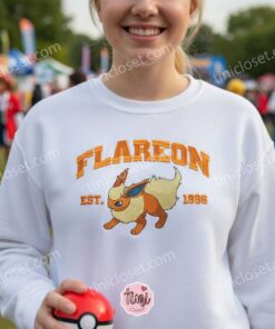 Vintage Flareon Embroidered Sweatshirt, Est 1996 Pokemon Eeveelution Crewneck, Long Distance Relationship Gifts (1)