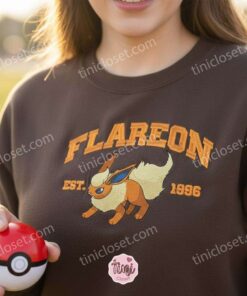 Vintage Flareon Embroidered Sweatshirt, Est 1996 Pokemon Eeveelution Crewneck, Long Distance Relationship Gifts (2)