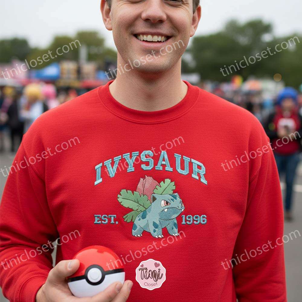 Ivysaur Bulbasaur Evolution Embroidered Sweatshirt, Vintage Est 1996 Pokemon Crewneck, Grass Type Pokemon Gift Ivysaur Bulbasaur Evolution Embroidered Sweatshirt, Vintage Est 1996 Pokemon Crewneck, Grass Type Pokemon Gift