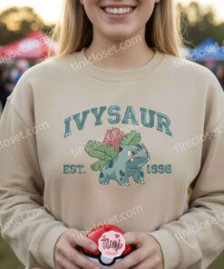 Ivysaur Bulbasaur Evolution Embroidered Sweatshirt, Vintage Est 1996 Pokemon Crewneck, Grass Type Pokemon Gift (3)