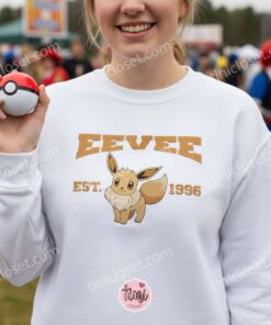 Eevee Est 1996 Embroidered Sweatshirt, Pokemon Embroidered Hoodie, Cute Anime T shirt, Custom Eevee Crewneck Gift (1)