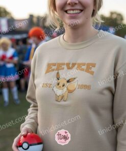 Eevee Est 1996 Embroidered Sweatshirt, Pokemon Embroidered Hoodie, Cute Anime T shirt, Custom Eevee Crewneck Gift (2)