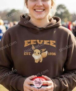 Eevee Est 1996 Embroidered Sweatshirt, Pokemon Embroidered Hoodie, Cute Anime T shirt, Custom Eevee Crewneck Gift (3)