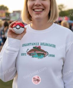 Gigantamax Bulbasaur Embroidered Sweatshirt, Pokemon Est 1996 Hoodie, Anime T shirt, Custom Bulbasaur Crewneck (1)
