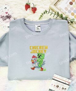 Minecraft Chicken Jockey Embroidered Shirt, Cartoon Embroidered Hoodie, Video Game Characters Embroidered T Shirt (3)