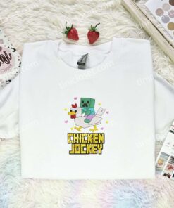 Minecraft Chicken Jockey Embroidered Shirt, Cartoon Embroidered Hoodie, Video Game Characters Embroidered T Shirt (3)