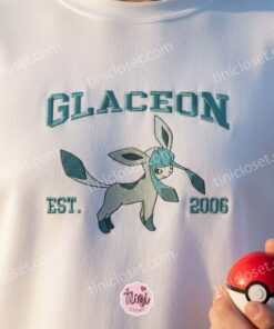 Glaceon Est 2006 Embroidered Sweatshirt, Pokemon Eevee Evolution Hoodie, Ice Type Anime T shirt, Custom Crewneck (2)