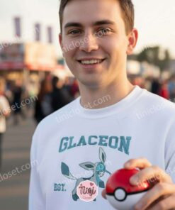 Glaceon Est 2006 Embroidered Sweatshirt, Pokemon Eevee Evolution Hoodie, Ice Type Anime T shirt, Custom Crewneck (3)