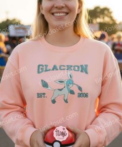 Glaceon Est 2006 Embroidered Sweatshirt, Pokemon Eevee Evolution Hoodie, Ice Type Anime T shirt, Custom Crewneck (5)