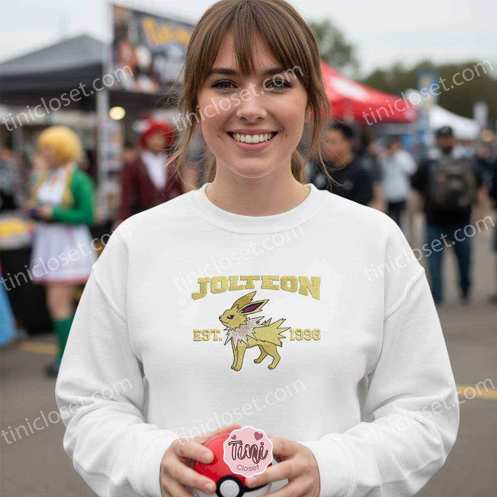 Vintage Jolteon Pokemon Embroidered Sweatshirt, Est 1996 Anime Hoodie, Retro Eeveelution Crewneck, Gamer Gift Vintage Jolteon Pokemon Embroidered Sweatshirt, Est 1996 Anime Hoodie, Retro Eeveelution Crewneck, Gamer Gift