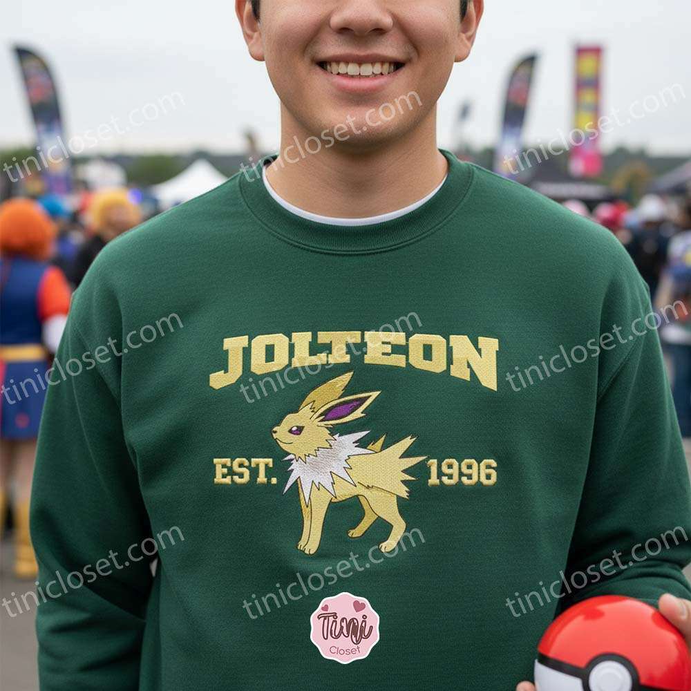 Vintage Jolteon Pokemon Embroidered Sweatshirt, Est 1996 Anime Hoodie, Retro Eeveelution Crewneck, Gamer Gift Vintage Jolteon Pokemon Embroidered Sweatshirt, Est 1996 Anime Hoodie, Retro Eeveelution Crewneck, Gamer Gift