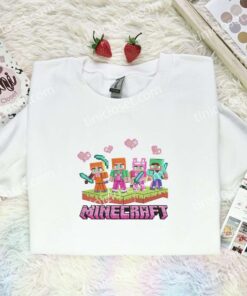 Minecraft Gamer Squad Embroidered Shirt, Cartoon Embroidered Hoodie, Video Game Characters Embroidered T Shirt (1)