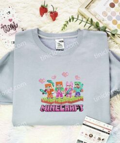 Minecraft Gamer Squad Embroidered Shirt, Cartoon Embroidered Hoodie, Video Game Characters Embroidered T Shirt (2)