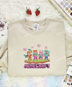 Minecraft Gamer Squad Embroidered Shirt, Cartoon Embroidered Hoodie, Video Game Characters Embroidered T Shirt (3)