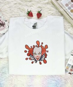 Pennywise Splash Embroidered Shirt, Horror Movie Embroidered Hoodie, Halloween Embroidered Sweatshirt (1)