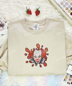 Pennywise Splash Embroidered Shirt, Horror Movie Embroidered Hoodie, Halloween Embroidered Sweatshirt (2)