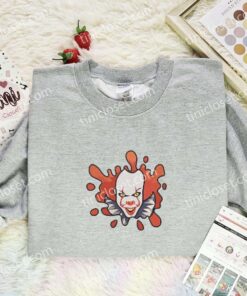 Pennywise Splash Embroidered Shirt, Horror Movie Embroidered Hoodie, Halloween Embroidered Sweatshirt (3)