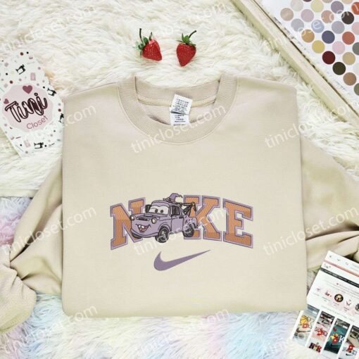 Tow Mater Purple Witch Embroidered Shirt, Pixar Cars Embroidered Hoodie, Halloween Embroidered T-Shirt