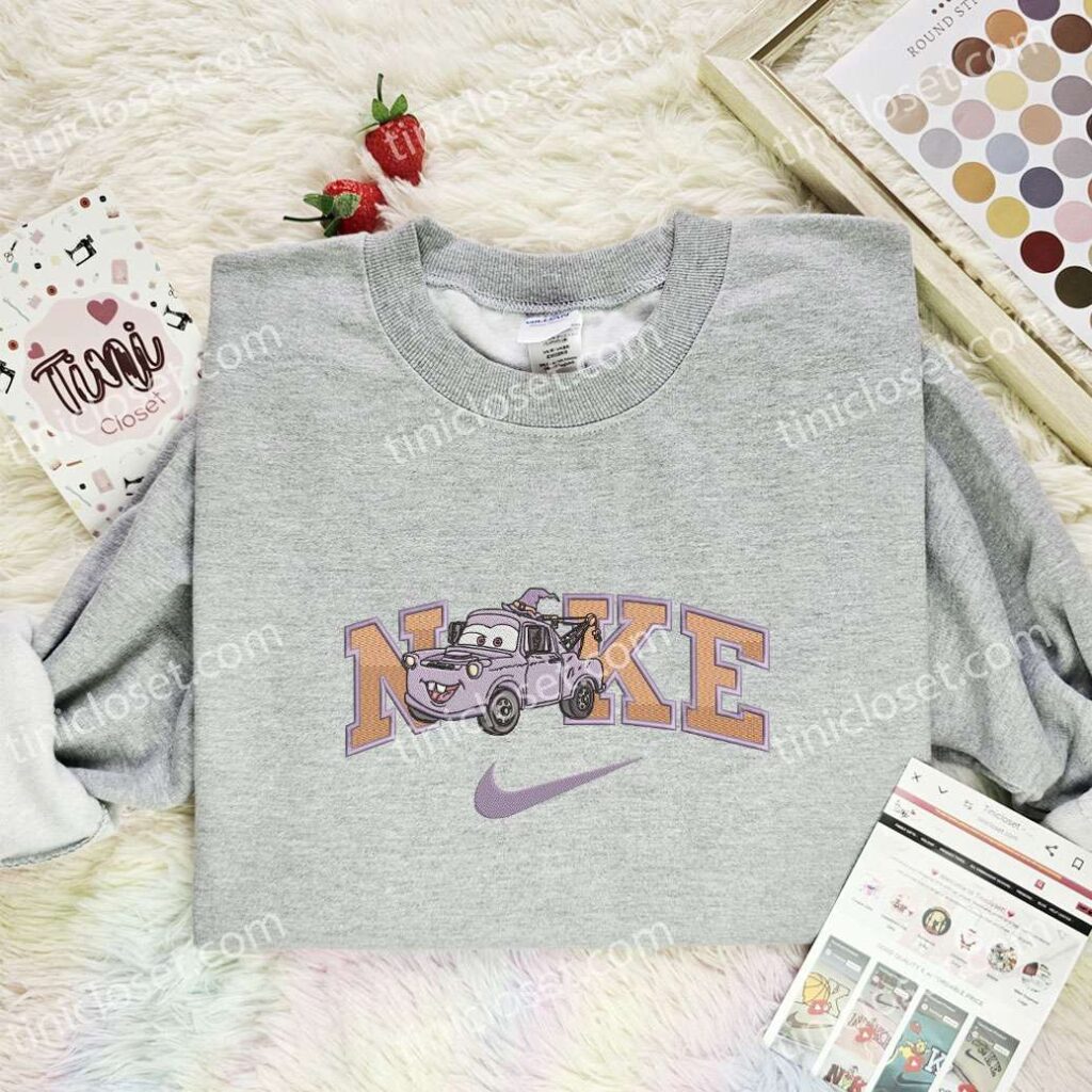Tow Mater Purple Witch Embroidered Shirt, Pixar Cars Embroidered Hoodie, Halloween Embroidered T-Shirt