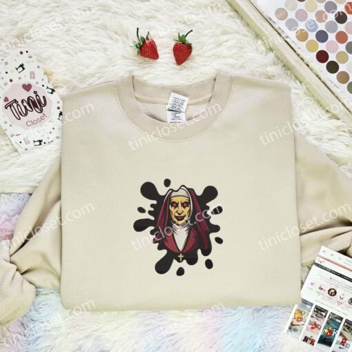 Valak Nun Splash Embroidered Shirt, Horror Movie Embroidered Hoodie, Halloween Embroidered Sweatshirt