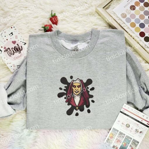 Valak Nun Splash Embroidered Shirt, Horror Movie Embroidered Hoodie, Halloween Embroidered Sweatshirt