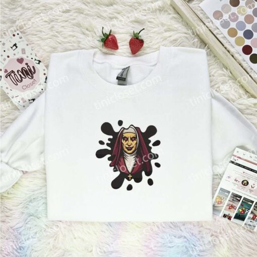 Valak Nun Splash Embroidered Shirt, Horror Movie Embroidered Hoodie, Halloween Embroidered Sweatshirt