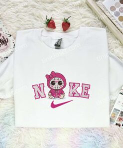 Baby Jason Voorhees Pink Bow Embroidered Shirt, Horror Movie Embroidered Hoodie, Halloween Embroidered Sweatshirt (1)