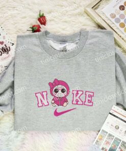 Baby Jason Voorhees Pink Bow Embroidered Shirt, Horror Movie Embroidered Hoodie, Halloween Embroidered Sweatshirt (3)