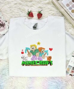Minecraft Pixel Movie Embroidered Shirt, Cartoon Embroidered Hoodie, Video Game Characters Embroidered T Shirt (1)