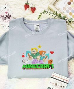 Minecraft Pixel Movie Embroidered Shirt, Cartoon Embroidered Hoodie, Video Game Characters Embroidered T Shirt (2)