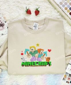 Minecraft Pixel Movie Embroidered Shirt, Cartoon Embroidered Hoodie, Video Game Characters Embroidered T Shirt (3)