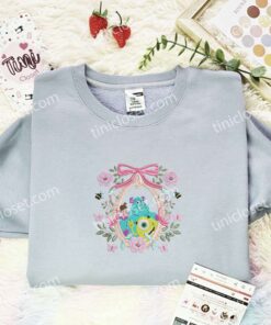Monster Inc Coquette Frame Embroidered Shirt, Disney Characters Embroidered Hoodie, Cartoon Embroidered T Shirt (2)