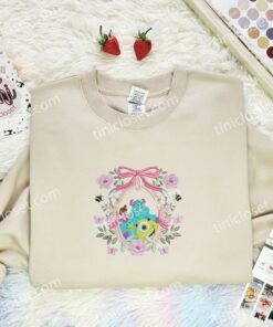 Monster Inc Coquette Frame Embroidered Shirt, Disney Characters Embroidered Hoodie, Cartoon Embroidered T Shirt (3)