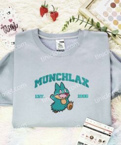 Munchlax Est 1996 Embroidered Shirt, Pokemon Embroidered Hoodie, Anime Embroidered T Shirt (1)